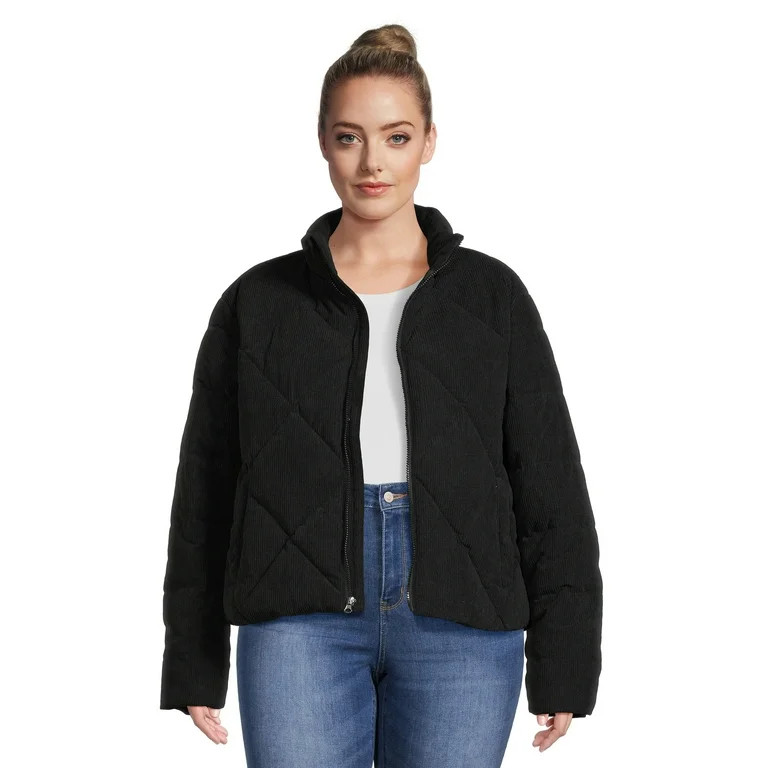 Time and Tru Women's Short Corduroy Puffer Jacket, Sizes XS-3X | Walmart (US)
