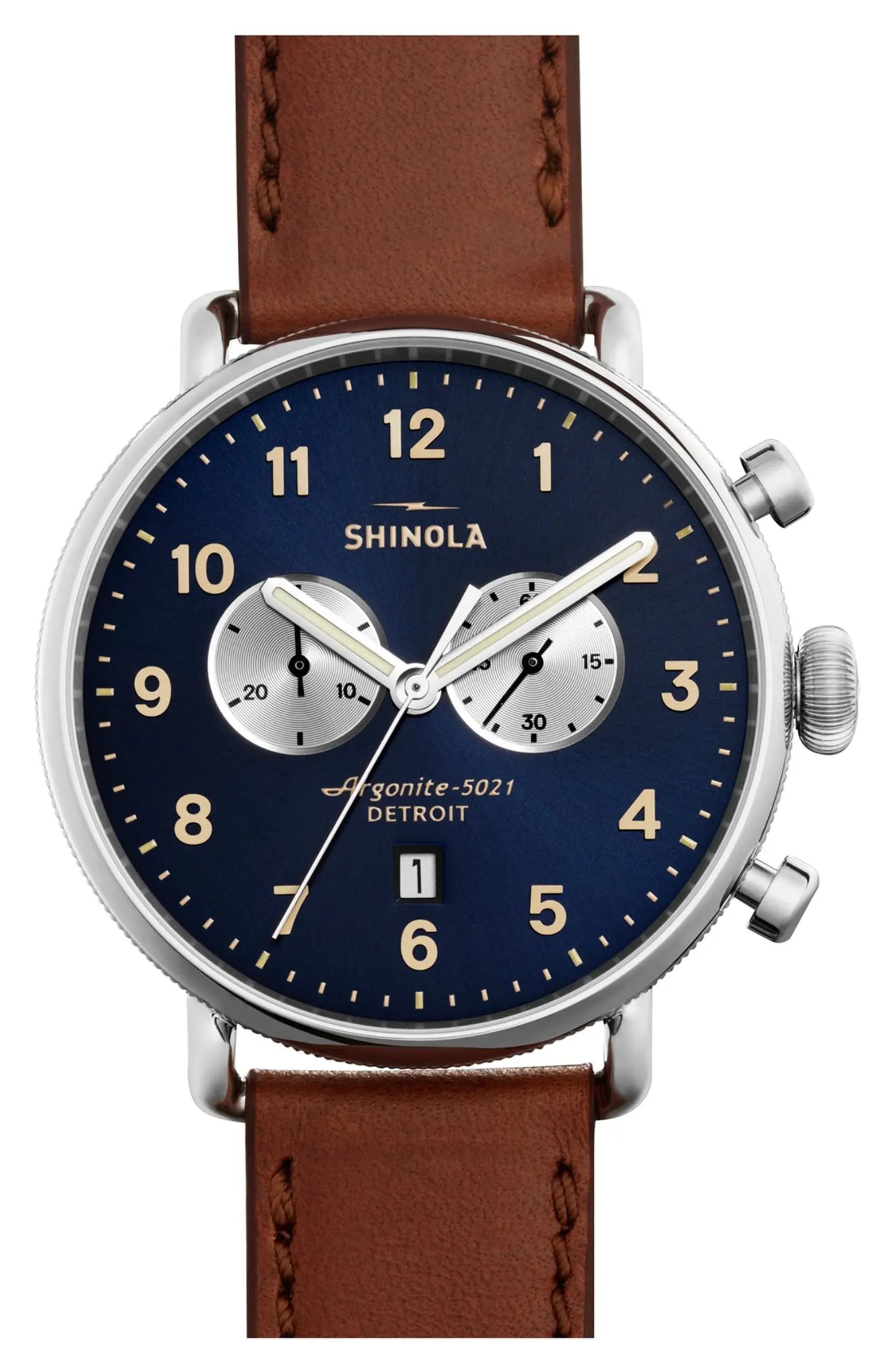 The Canfield Chrono Leather Strap Watch, 43mm | Nordstrom