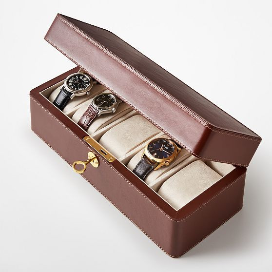 Classic Leather Top Stitch Watch Box | Mark and Graham