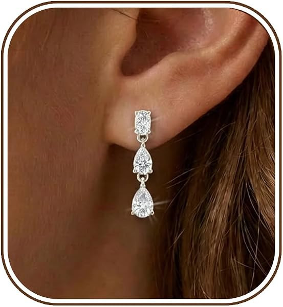 Gold Silver Dangle Earrings for Women, Pearl Cubic Zirconia Drop Earrings | Amazon (US)