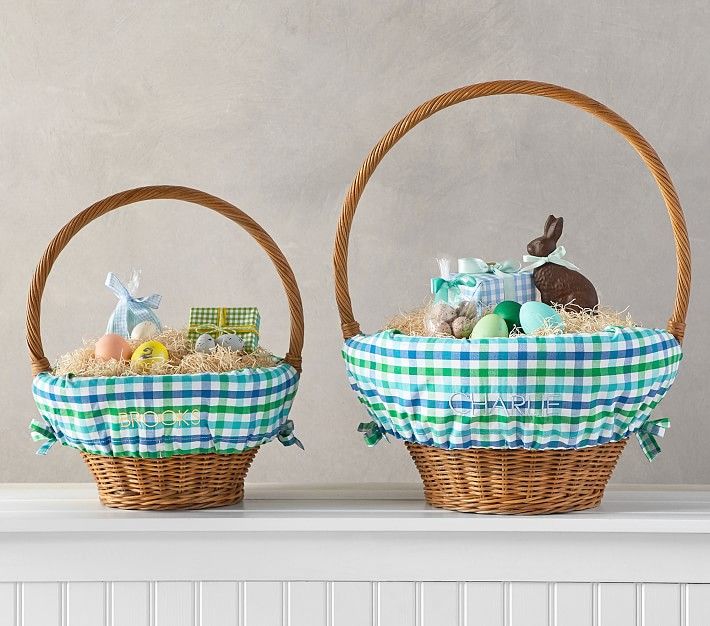 Blue/Green Nantucket Plaid Easter Basket Liners | Pottery Barn Kids