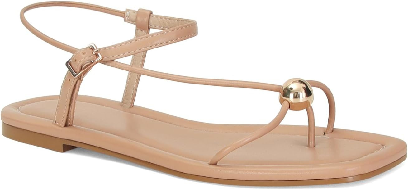 Strappy Flat Sandals for Women Comfortable Dressy Summer Beach Thong Flip Flop Slide Sandals with... | Amazon (US)