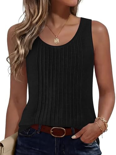 ANRABESS Tank Top for Women 2026 Summer Casual Sleeveless Scoop Neck Pleated Dressy Shirts Cute B... | Amazon (US)