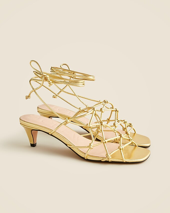 Zadie knotted lace-up kitten heels in metallic leather | J. Crew US