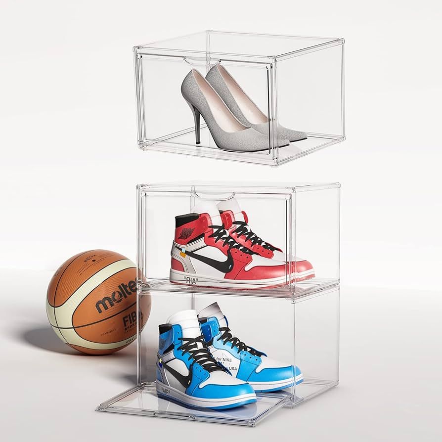 Shoe Storage Boxes Clear Stackable Acrylic Shoe Organizer for Closet, Sneaker Containers Bins Hol... | Amazon (US)
