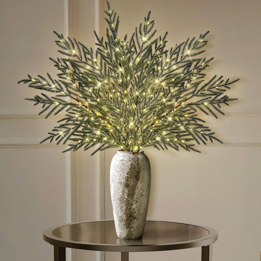 4 Pcs Lighted Norfolk Pine Branches for Vase 35"Artificial Pine Branches | Amazon (US)