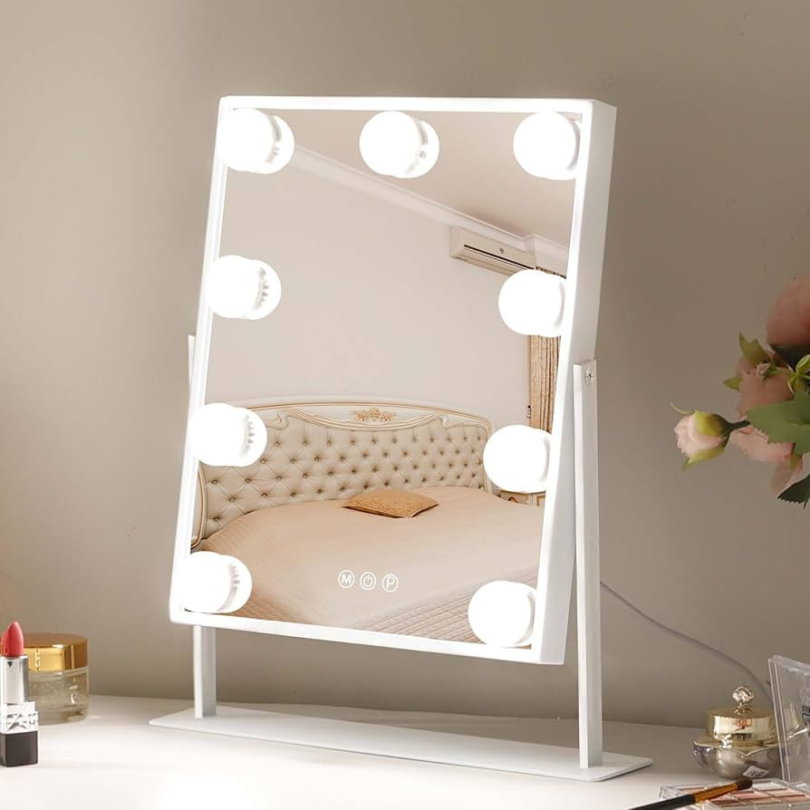 Vanity Mirror with Lights Hollywood Lighted Makeup Mirror with 9 Dimmable Bulbs & 3 Color Lightin... | Amazon (US)