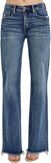 Risen Tummy Control High Rise Long Straight Jeans 34" Inseam- Ivory Gem | Amazon (US)