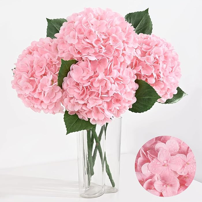 Artflower 4Pcs Real Touch Hydrangea Artificial Flowers, 22.5'' Pink Full Latex Faux Hydrangea Flo... | Amazon (US)