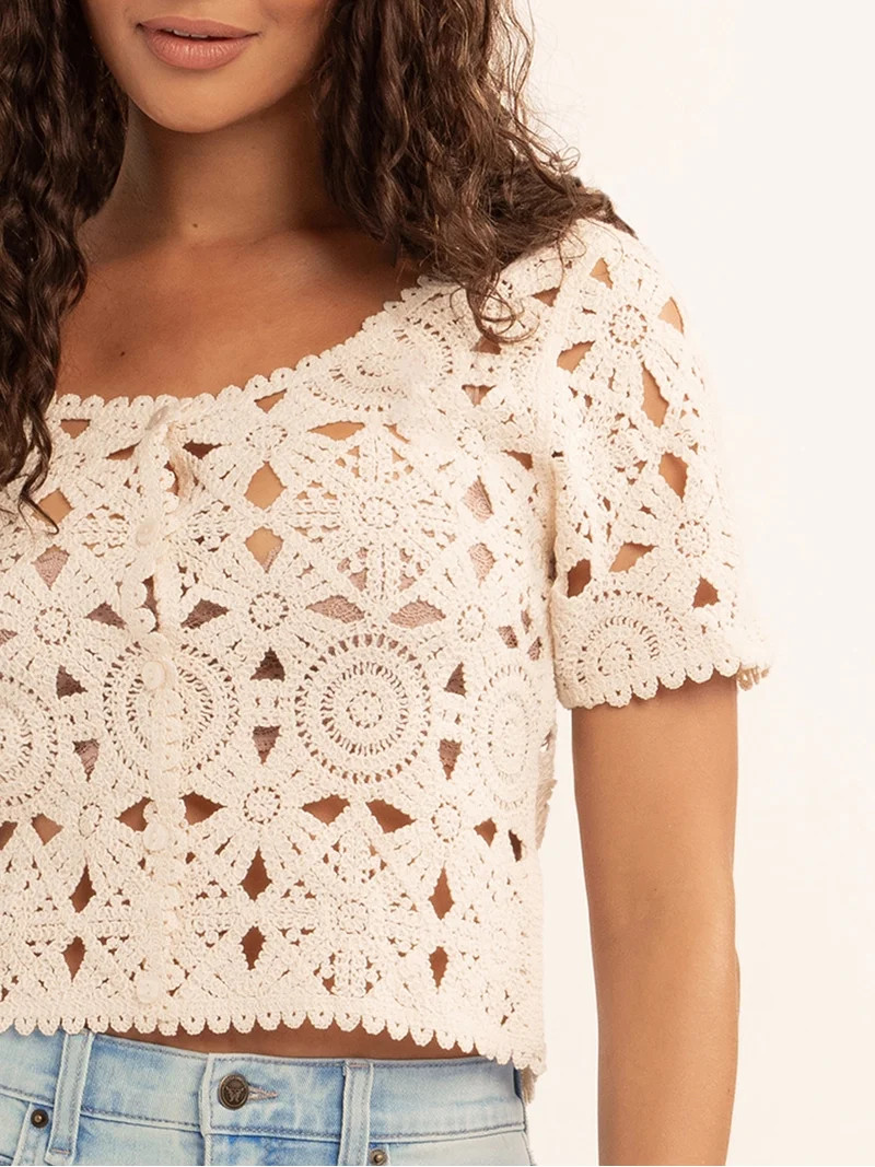 Jessica Simpson Women's Quincy Crochet Tee, Sizes XS-XL - Walmart.com | Walmart (US)