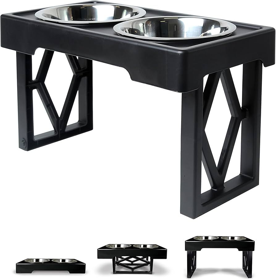 Pet Zone Elevated Dog Bowls Designer Diner 3 Height Adjustable Raised Dog Bowl Stand with 2 Stain... | Amazon (US)