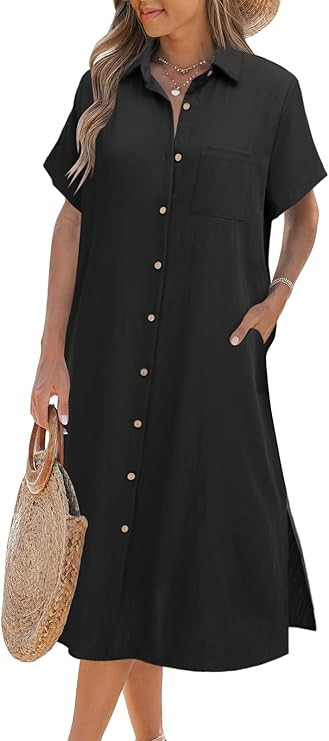 Zeagoo Women Dresses Summer Casual Short Sleeve Button Down Shirt Dresses 2025 Beach Cover Up wit... | Amazon (US)