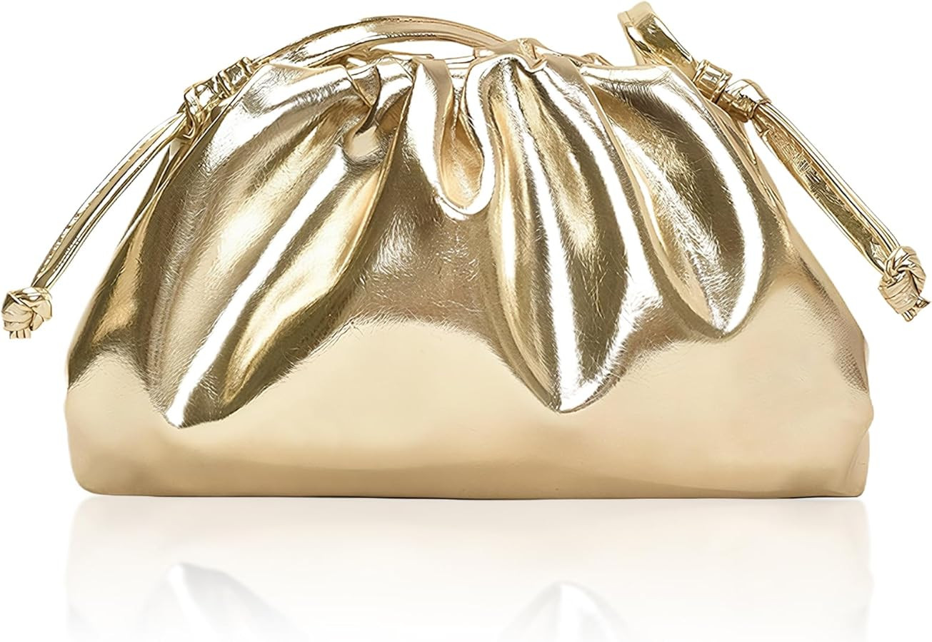 Gold Clutch Bag for Women,Cloud Clutches Gold Handbag PU Leather Pleated Evening Bags with Detach... | Amazon (UK)