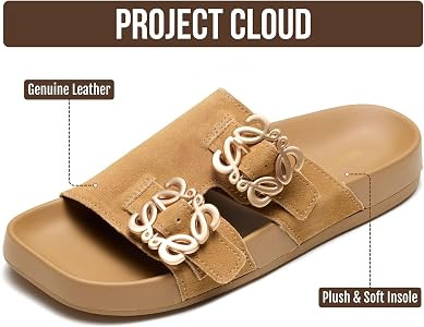 Project Cloud 100% Genuine Leather Womens Sandals Dressy - Lightweight & Non-Slip Women's Flats S... | Amazon (US)
