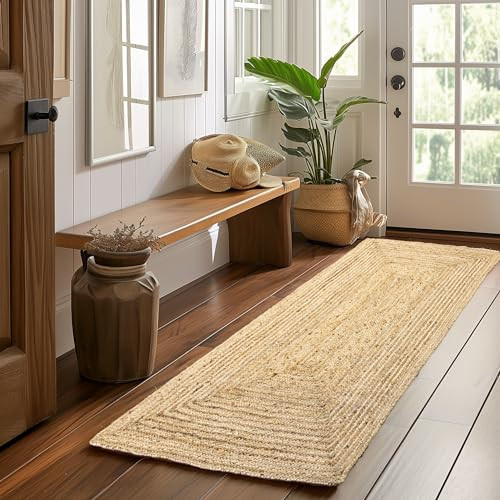 Super Area Rugs Farmhouse Jute Braided Rug - Reversible Natural Fiber- Eco Friendly Rug for Entryway - Foyer - Bedroom Hand Woven, Natural, Runner 2' x 6' | Amazon (US)