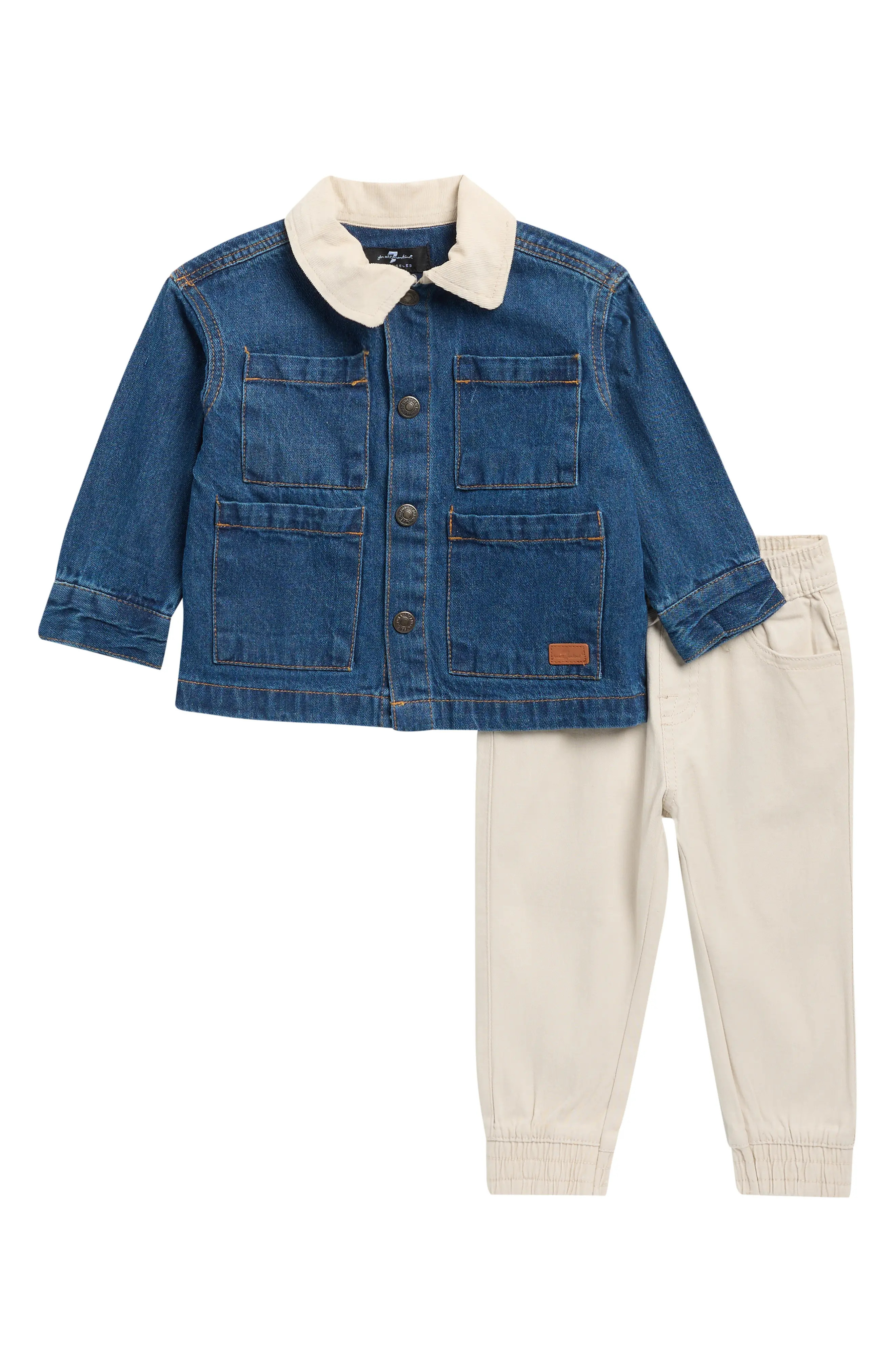 7 For All Mankind Kids' Denim Barn Jacket Joggers Set in Dark Indigo at Nordstrom Rack, Size 18M | Nordstrom Rack