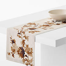 Watercolor Floral Linen Cotton Blend 120" Table Runner | Crate & Barrel | Crate & Barrel