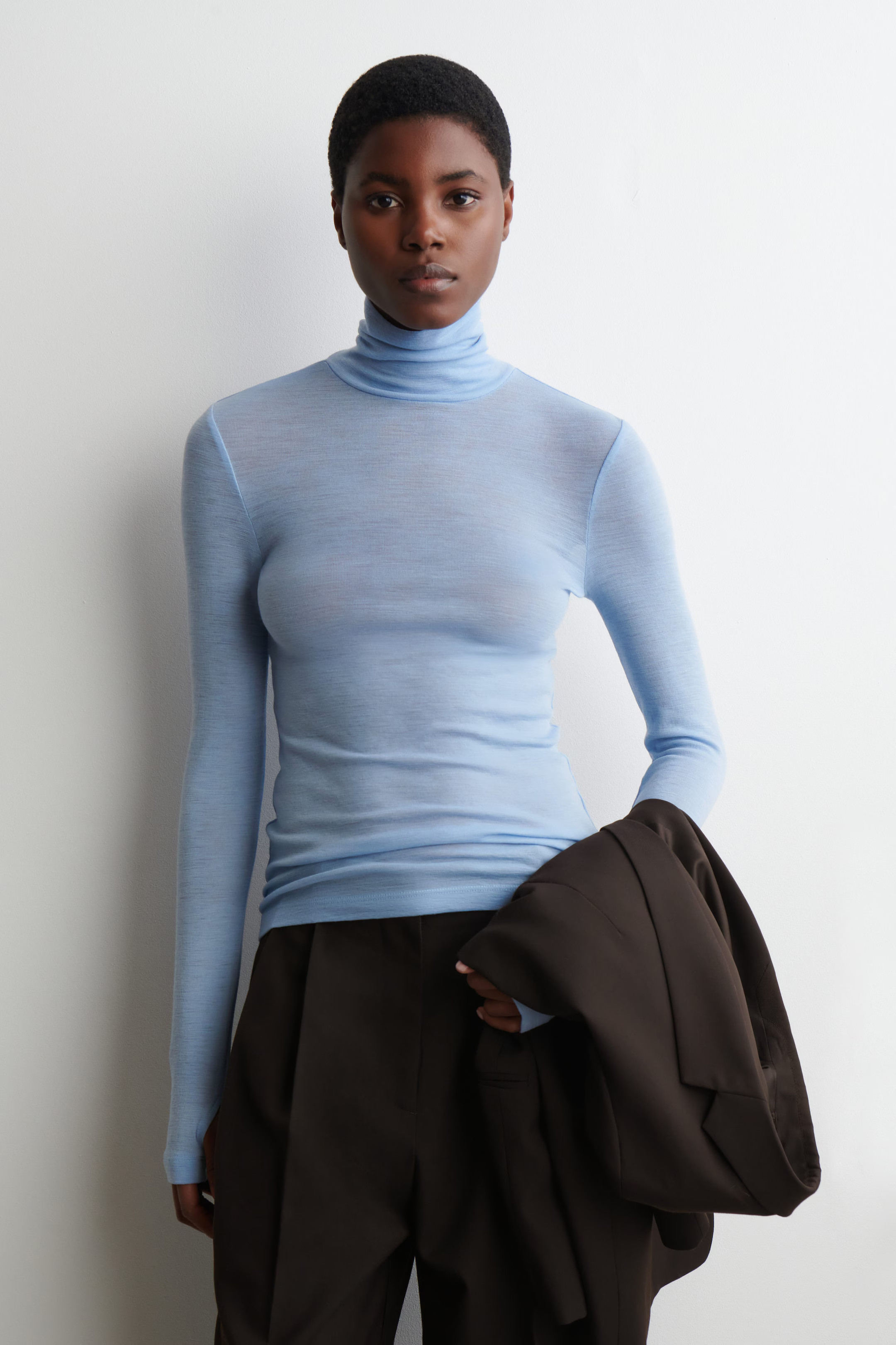 MERINO WOOL HIGH-NECK TOP - LIGHT BLUE | COS GB | COS UK