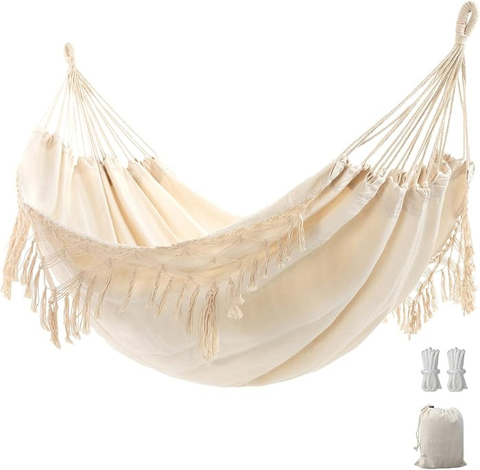 Double Boho Macrame Hammock with Elegant Tassels for Patio, Yard, Beach Wedding Decor, Outdoor an... | Amazon (US)