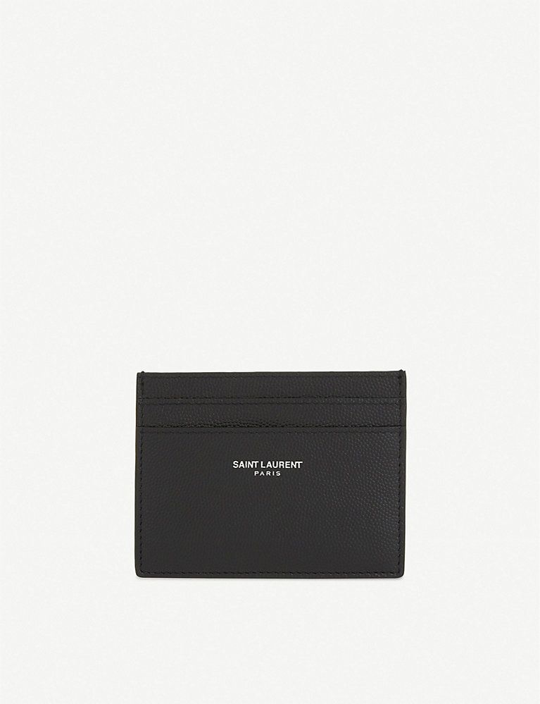 SAINT LAURENT Branded pebbled leather card holder | Selfridges