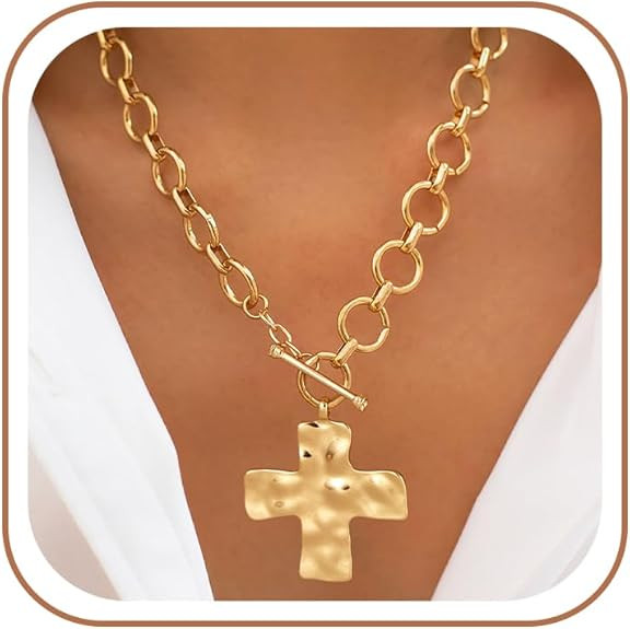 CHESKY 14K Gold Plated Chunky Necklace for Women, Trendy Paperclip Choker Necklace Statement Cros... | Amazon (US)