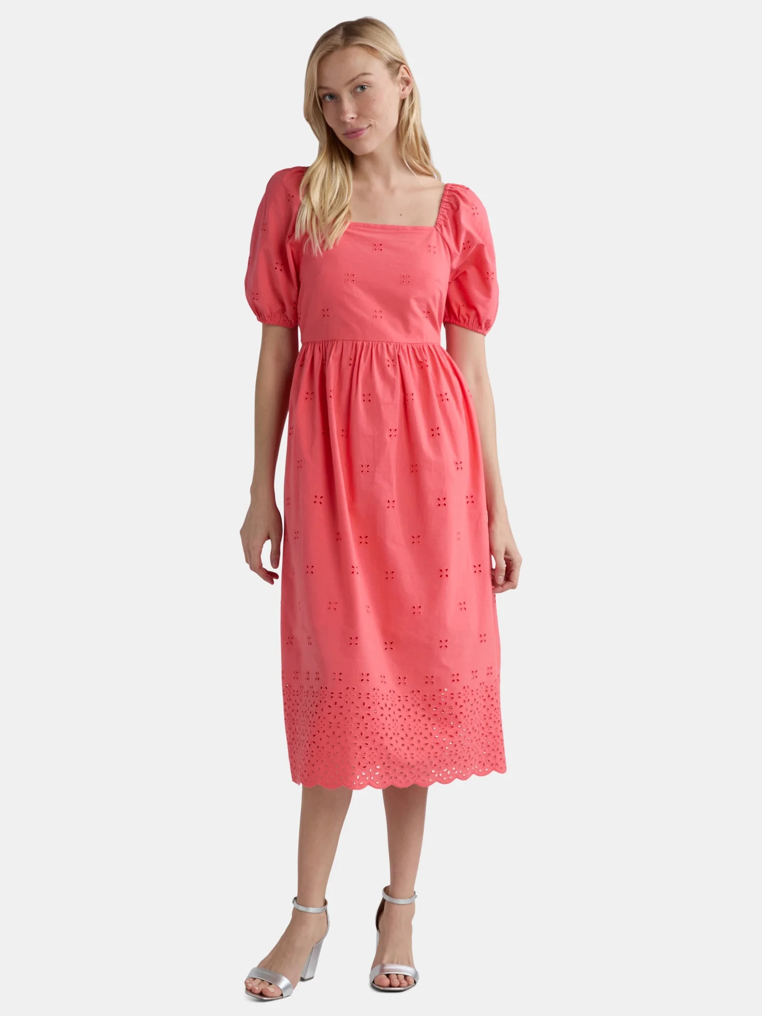 Time and Tru Women's and Women's Plus Square Neck Eyelet Midi Dress, Sizes XS-4X | Walmart (US)
