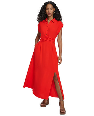 Calvin Klein Women's Collared Button-Front Shirtdress - Macy's | Macy's