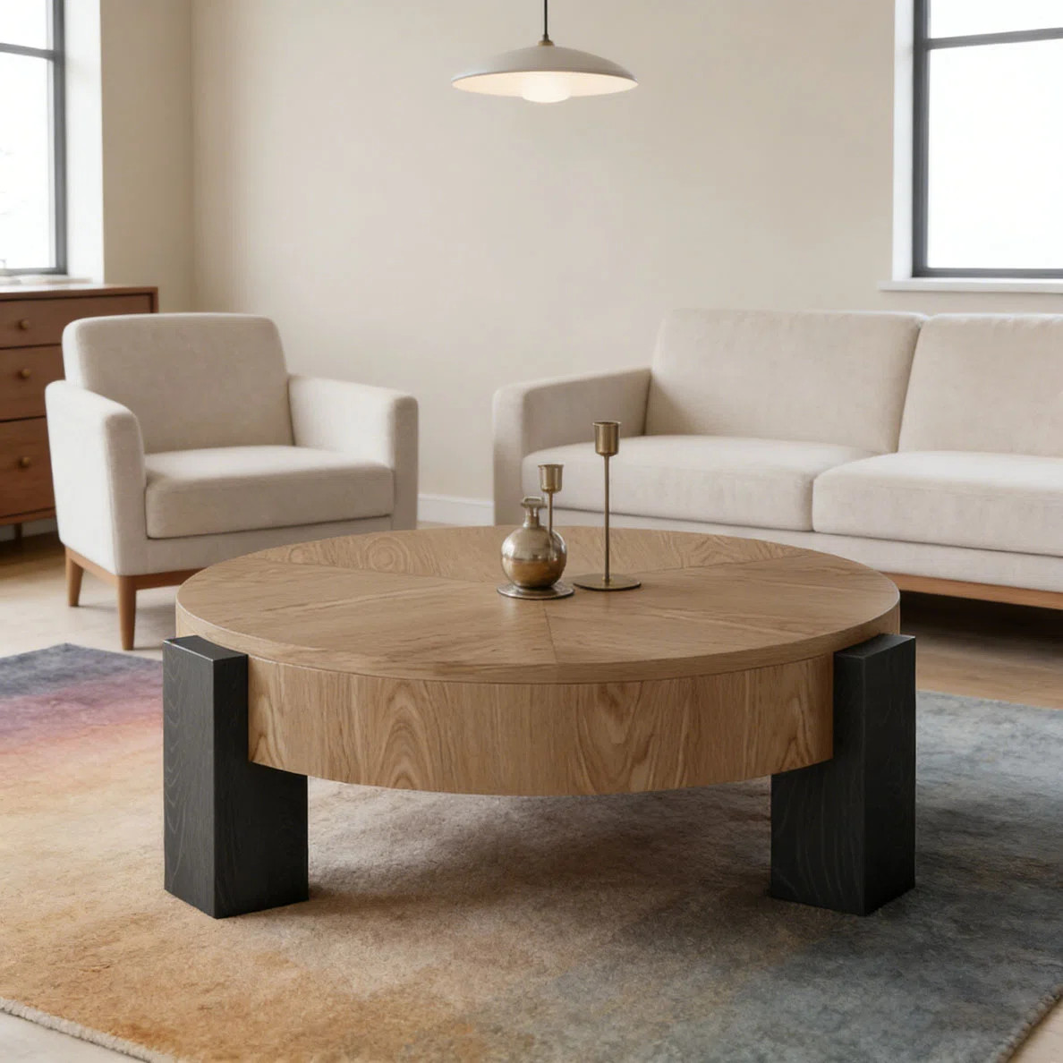 33'' Modern Round Coffee Table with Hidden Storage, 3 Block Legs Sturdy Center Accent Table | Wayfair North America