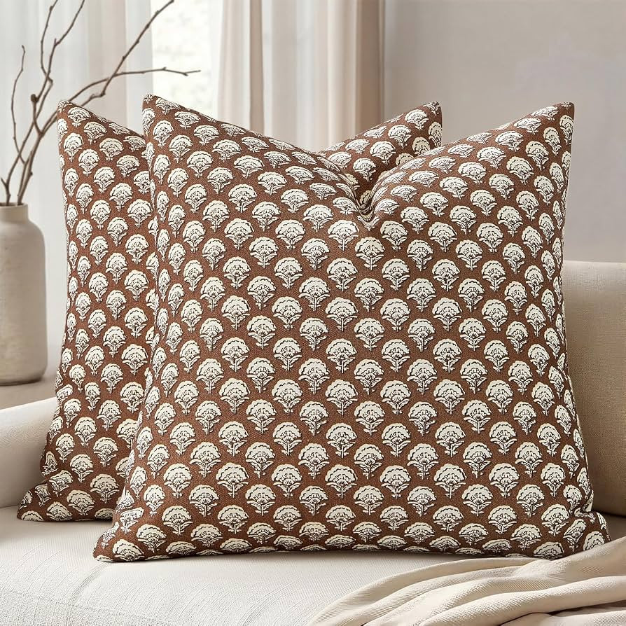 MIULEE Set of 2 Decorative Floral Pillow Covers Neutral Vintage Throw Pillows Block Print Boho Fa... | Amazon (US)