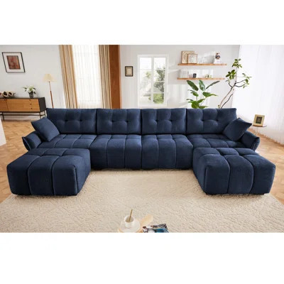 4-Piece Chenille Sofa Set with 2 Ottomans-Solid Wood Frame Sectional/High-Resilience Cushions | Wayfair North America