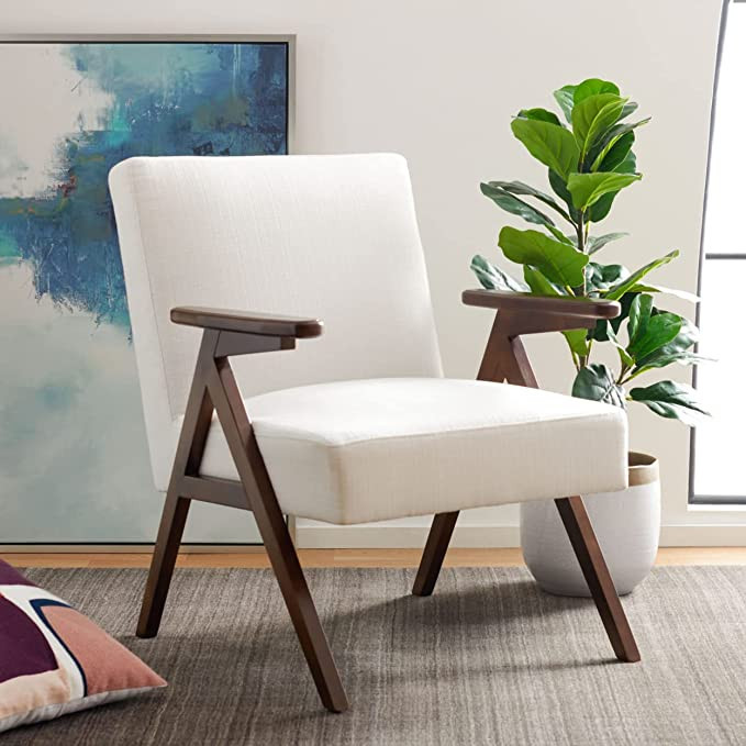SAFAVIEH Home Collection Emyr Mid-Century White/Walnut Accent Arm Chair ACH4007B | Amazon (US)