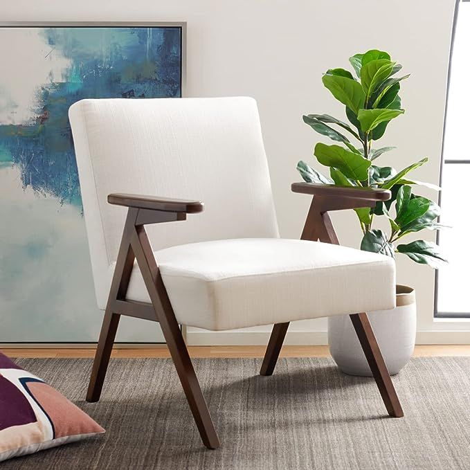 SAFAVIEH Home Collection Emyr Mid-Century White/Walnut Accent Arm Chair ACH4007B | Amazon (US)