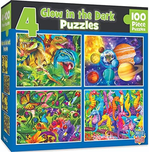 MasterPieces Puzzles Collection - Hidden Image Glow Blue 4-Pack 100 Piece Jigsaw Puzzles | Amazon (US)