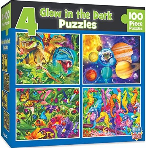 MasterPieces Puzzles Collection - Hidden Image Glow Blue 4-Pack 100 Piece Jigsaw Puzzles | Amazon (US)