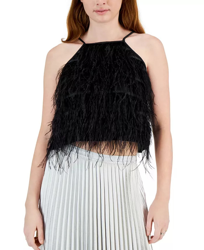 Women's Bijou Sleeveless Faux-Feather Top | Macy's