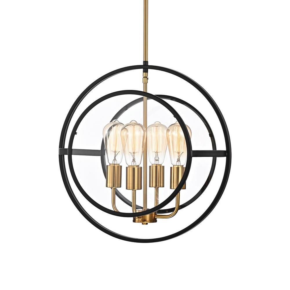 Edvivi 4-Light Black and Antique Gold Round Chandelier with Clear Glass Disc-EPC5645BK - The Home... | The Home Depot