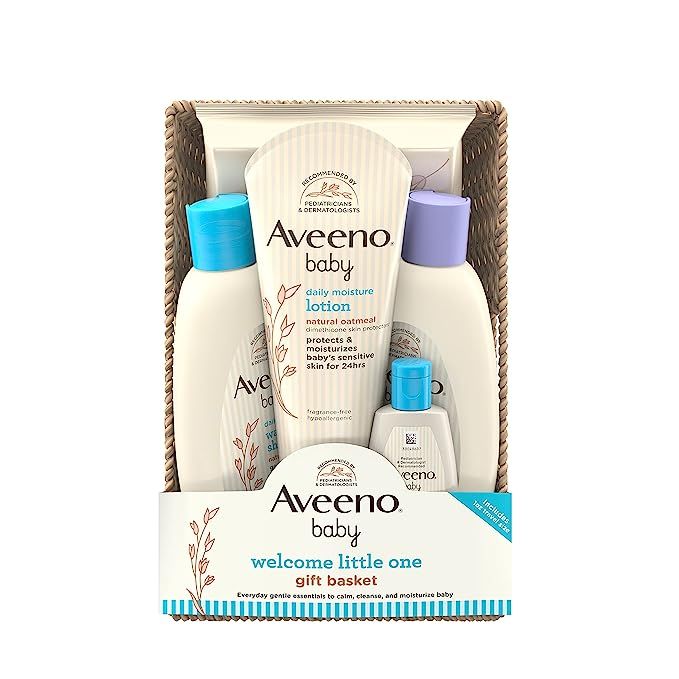 Aveeno Baby Welcome Little One Gift Basket, Baby Skincare Set with Baby Body Wash & Shampoo, Calm... | Amazon (US)