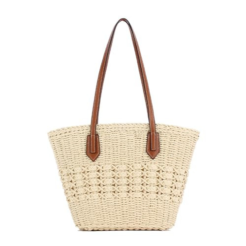 BVNTBZC Large Straw Shoulder Bag Women Woven Tote Travel Bag Top Handle Summer Beach Handbag Purse (Beige) | Amazon (US)