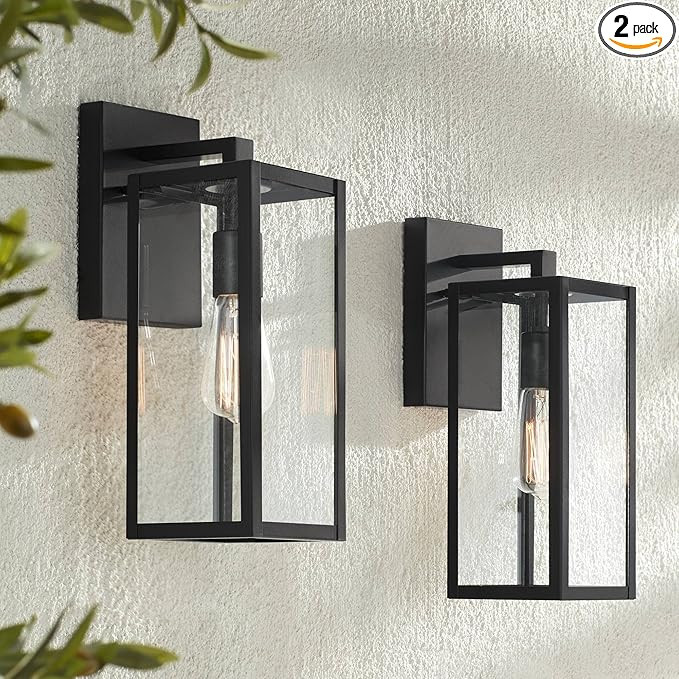 John Timberland Titan Modern Industrial Outdoor Wall Lights Fixtures Set of 2 Mystic Black Metal ... | Amazon (US)