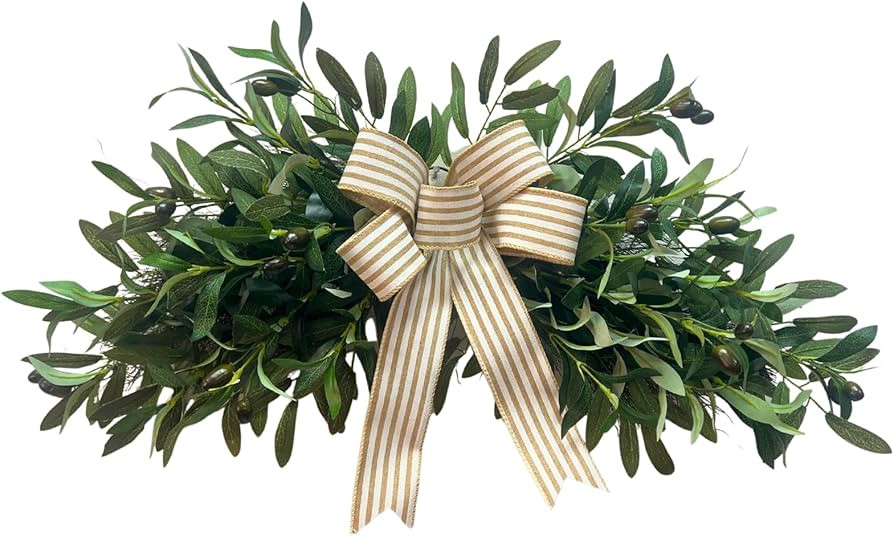 Svndlyn Pre-lit Artificial Olive Branch Swag with Striped Bow - 20 LED Teardrop Wreath for Front ... | Amazon (US)