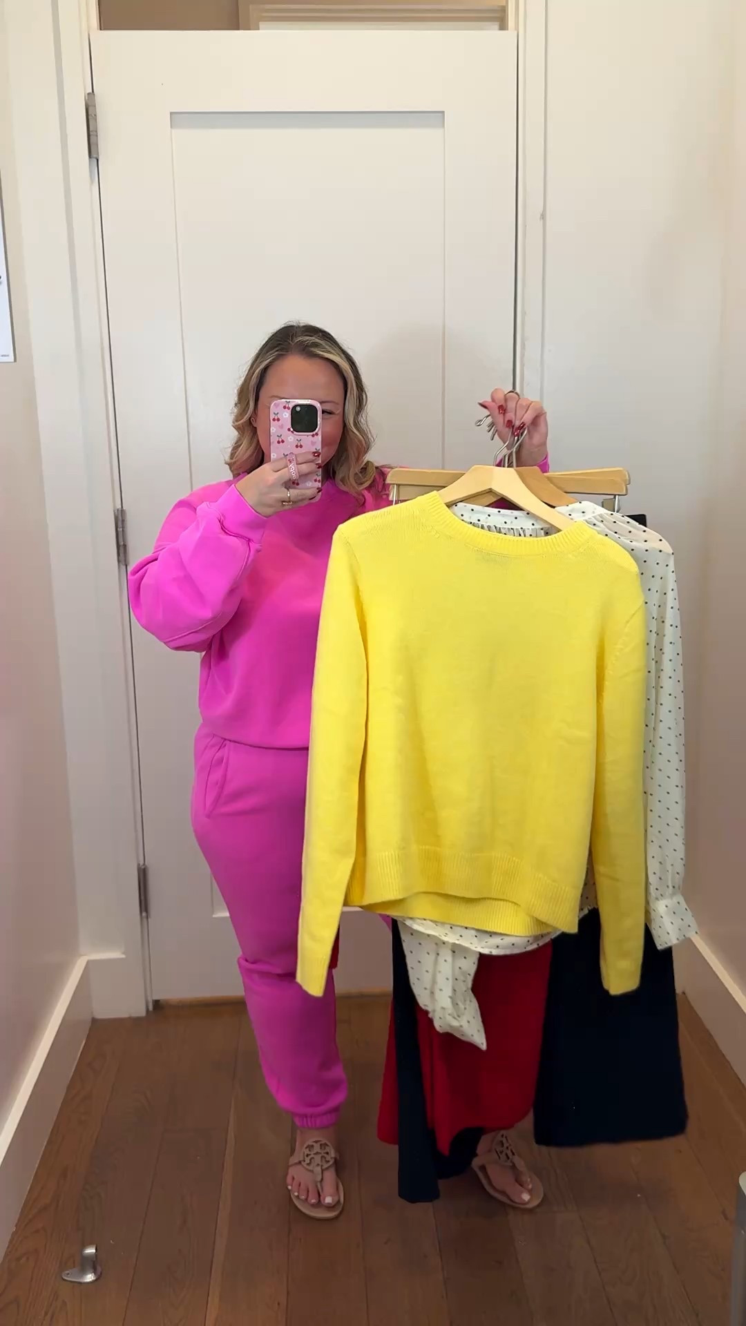 Dressing room try on at The Gap! 
Pink sweat set both pieces were size MEDIUM- needed a large petite in the joggers!
Yellow sweater size LARGE 
Red sweater set size LARGE in both top and pants- but needed the petite option in both! 
Polka dot top size XL - need a Large which wasn’t in store! Such a cute workwear option when layered with a cami under! 
And the trousers were size 12 and fit so well! A nice workwear option! 

Workwear style, matching set, sweater set, knit set, Christmas outfit, holiday gifts, gift ideas, gifts for her, mom style, business casual 

#LTKMidsize #LTKOver40 #LTKPetite