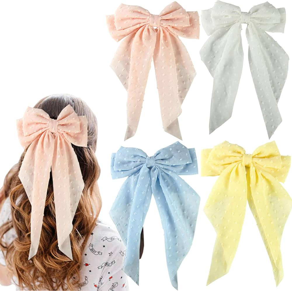 Large Hair Bows for Women,4 Pcs Big Bow Clips for Girls French Barrette Bowknot with Long Tail fo... | Amazon (US)