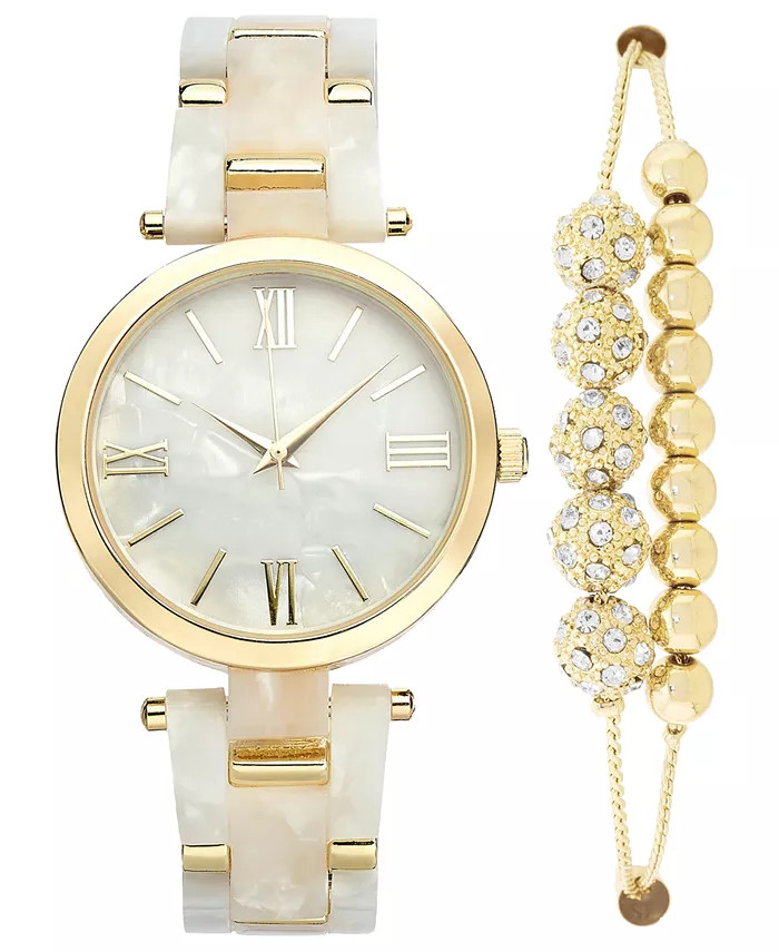 I.N.C. International Concepts Women's Gold-Tone & Mother-of-Pearl Bracelet Watch 38mm & Slider Br... | Macy's
