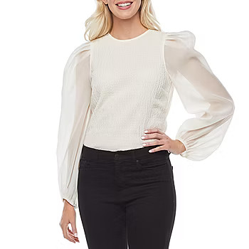 Worthington Womens Crew Neck Long Sleeve Blouse | JCPenney