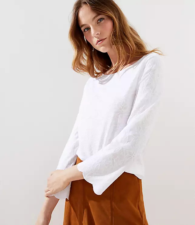 Petite Floral Embroidered Bell Sleeve Tee | LOFT