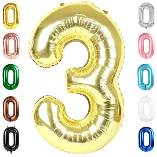 3 Balloon, Champagne Gold Number Balloon 40 Inch for Birthday Decorations, Light Gold 3 Large Foil Balloon Numbers, 3rd Mylar Giant Birthday Balloon for Boy Girls Women Men | Amazon (US)