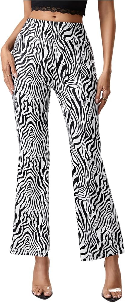 SOLY HUX Women's Striped Elastic High Waist Flare Leg Long Pants Casual Trousers | Amazon (US)