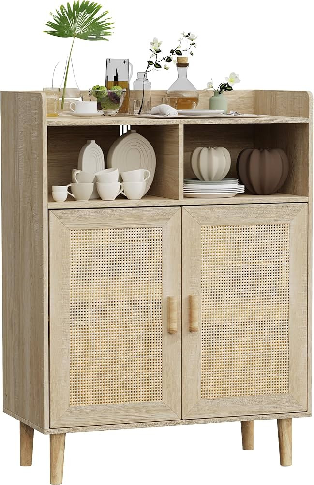 Buffet Cabinet with Storage, Storage Cabinet with Rattan Decor Doors, Accent Cabinet with Solid W... | Amazon (US)