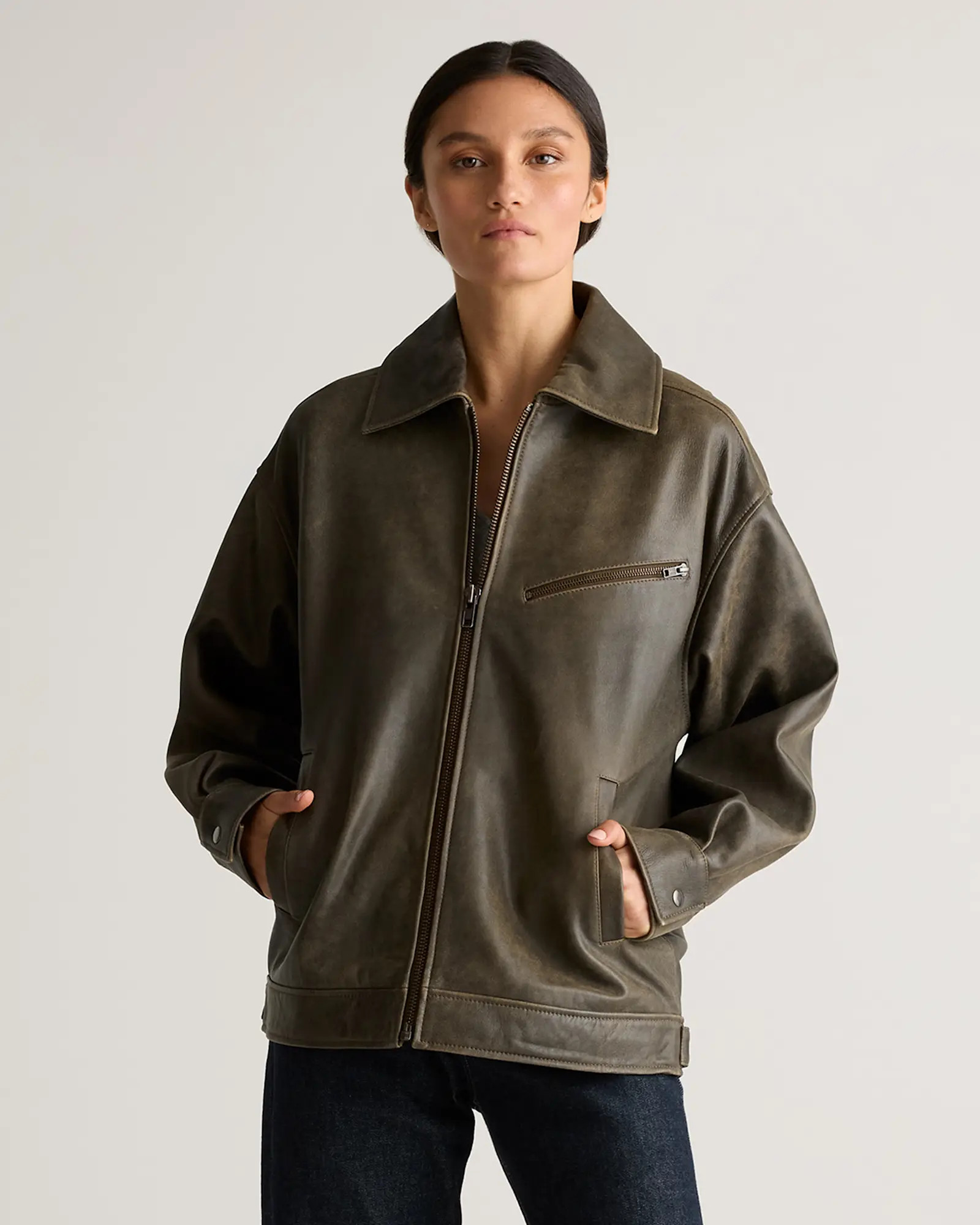 100% Leather Oversized Bomber Jacket | Quince