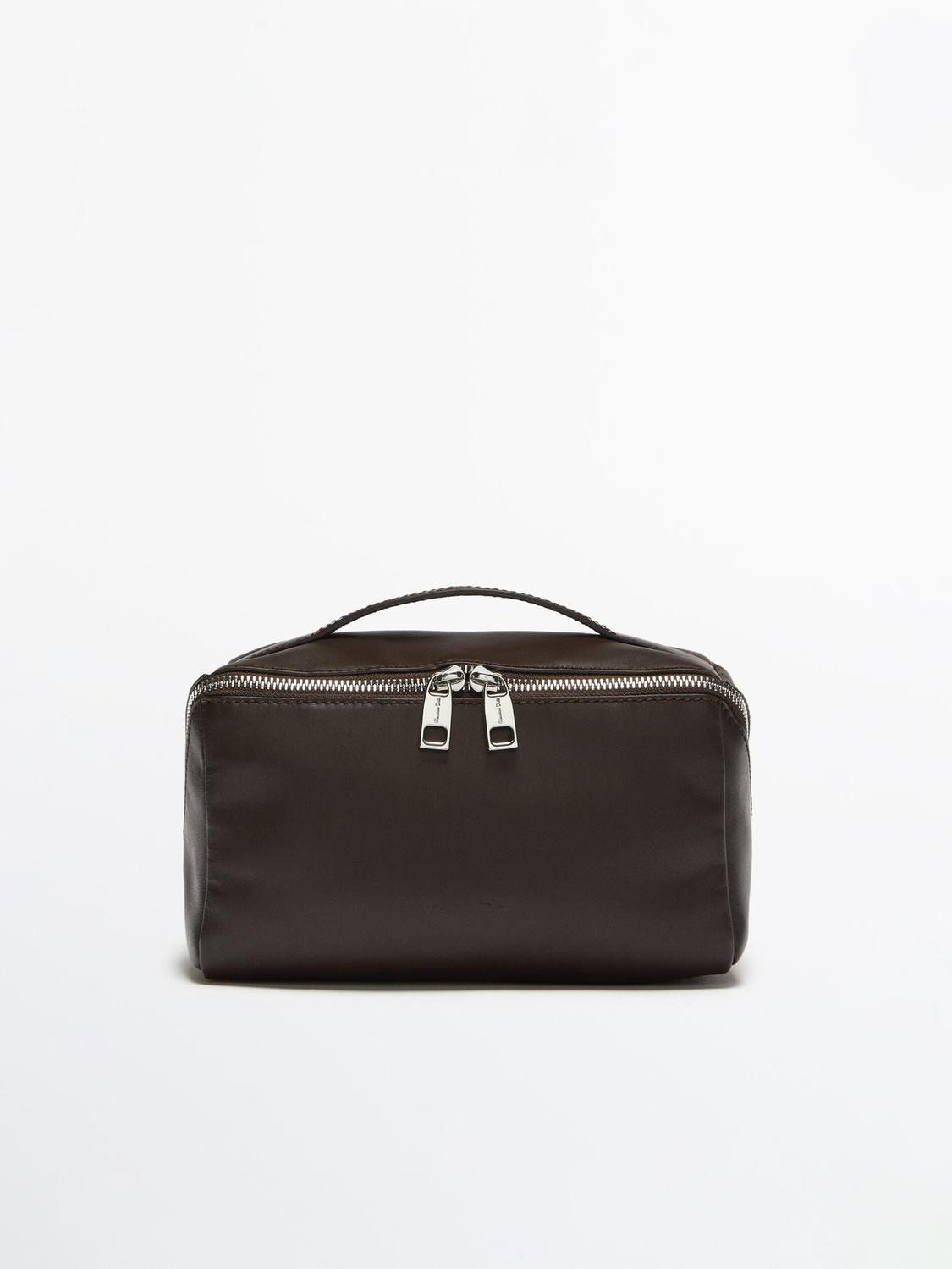 Leather toiletry bag with diagonal zip | Massimo Dutti UK